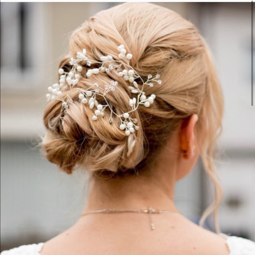 Gold Bridal Pearl and Crystal Vine Headpiece 14”